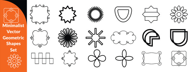 Minimalist Vector Geometric Shapes Set. Modern Symbols, Labels and Icons. Stars, Flowers and Circles with ZigZag Edge. Big set Design .