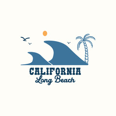 surf badge vintage design with palm, wave, sun, for tshirt branding, beachwear and other uses