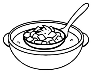 Illustration of a bowl of stew with a spoon