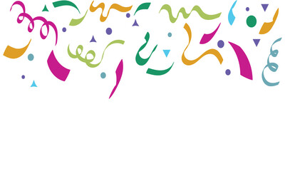 Colorful confetti falling on white background. Vibrant multicolored confetti pieces scattered across  symbolizing celebration, joy, party mood, and festive atmosphere. celebration border.

