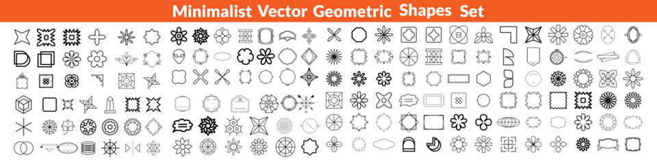 Minimalist Vector Geometric Shapes Set. Modern Symbols, Labels and Icons. Stars, Flowers and Circles with ZigZag Edge. Big set Design .