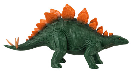 Isolated Green Toy Stegosaurus with Orange Plates Facing Right, Dinosaur Model Studio Shot