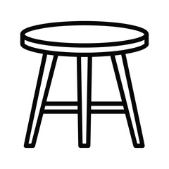 Minimalist black and white line art illustration of a round wooden stool with three legs