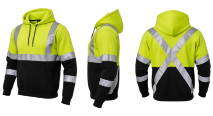 Hi vis hoodie, safety workwear with reflective tape