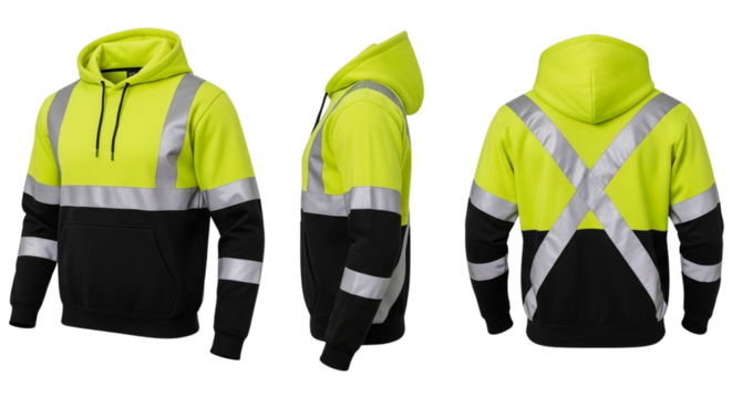 Hi vis hoodie, safety workwear with reflective tape
