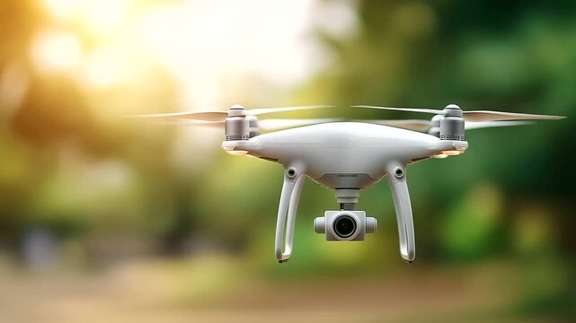 Gray quadcopter drone with camera defocused transparent background, faceless modern equipment, isolated visualization detail, clean setting, technology concept, gimbal interface, d