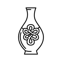Line art illustration of a decorative vase with a floral pattern
