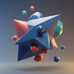 Abstract polygonal 3D shapes, isolated on transparent background 