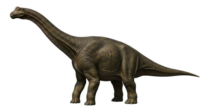 Isolated Brachiosaurus dinosaur walking on earth, extinct reptile with long neck, herbivore