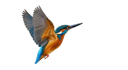 Isolated Kingfisher in flight, flying bird, colorful plumage, wildlife animal, nature beauty