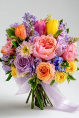 Colorful mixed flower bouquet isolated on white background