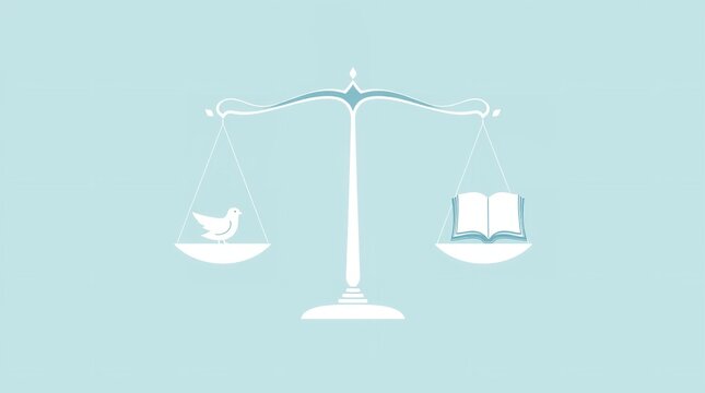 Symbolic balance scales weighing a bird and an open book - Powered by Adobe