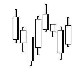 Hand drawn cute outline illustration of candlestick chart. Flat vector business broker sticker line art doodle. Forex profit diagram. Trade market icon or print. Crypto stock graph. Isolated.