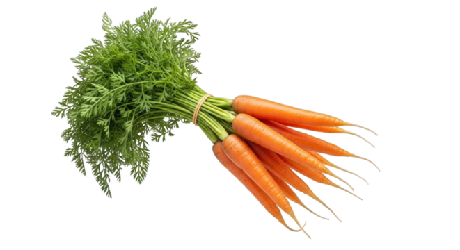 Fresh carrots with green tops healthy food vegetable bunch on transparent background