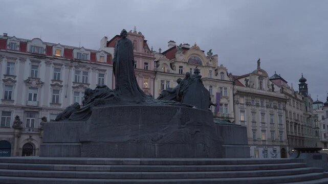 Prague, Czech Republic - Jan Hus Memorial Statue in Old Town Square Prague Under Cloudy Sky