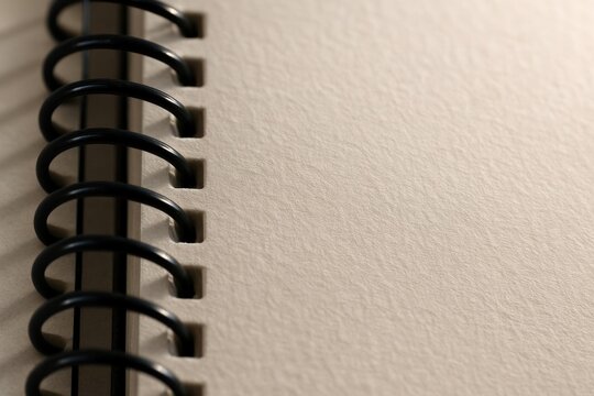 metal in daily life concept. Close-up of a spiral notebook's binding and textured pages.