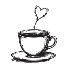  Minimal Coffee Cup with Romantic Heart Steam