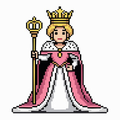 Pixel Art Fantasy Queen Mage Character with Magic