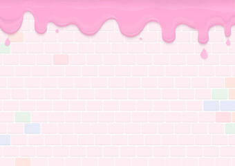 Pink cream on pastel brick wall background