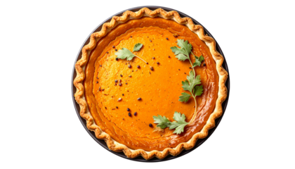 Whole pumpkin pie with golden decorative crust, perfect for Thanksgiving, autumn desserts, bakery ads, food blogs, and festive menu designs.