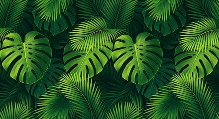 Lush green tropical rainforest foliage background