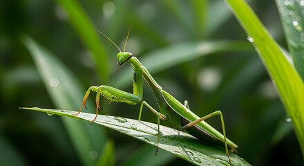 Praying Mantis on Leaf - A Close-Up of Natures Hunter.