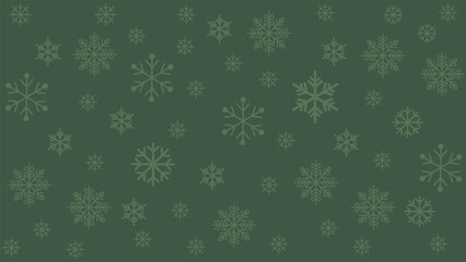 Seamless winter background pattern featuring various sizes of subtle green snowflakes scattered across a dark, forest green background. Elegant, festive, and rustic vector design for Christmas, holida