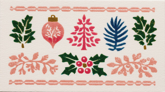Christmas Vintage Illustration Collection with Holly, Ornament, Tree, Pine, and Festive Patterns in Retro Stamp Art Style, Ideal for Wallpaper, Poster, and Holiday Design Assets