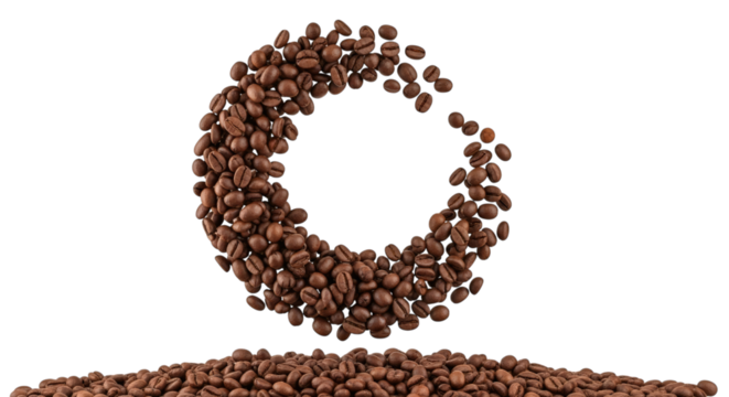 Fresh roasted coffee beans circle shape isolated concept on transparent background
