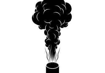 Black smoke rising from industrial chimney in silhouette style  