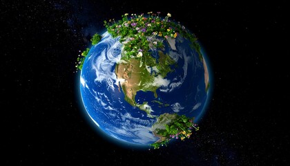 Obraz premium Planet Earth view with lush green flora