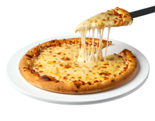 Gooey melted cheese stretching from a freshly baked pizza slice