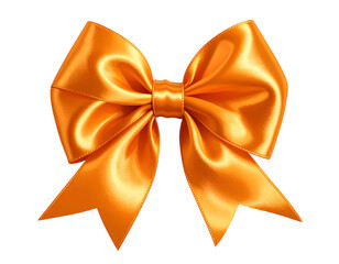 Shiny satin orange bow with elegantly draped loops and trailing ribbons