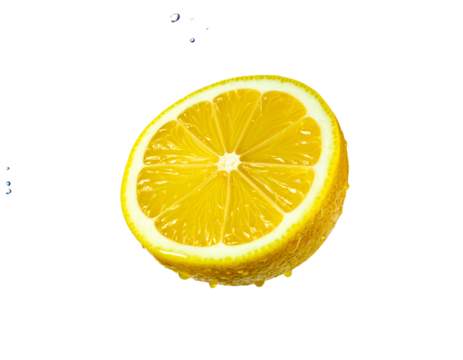 Juicy, bright yellow lemon half with water droplets - Powered by Adobe