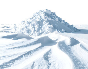 Snowdrift against a stark black background, showcasing texture
