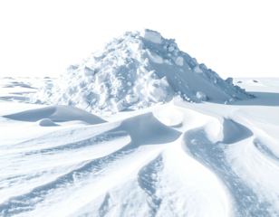 Snowdrift against a stark black background, showcasing texture