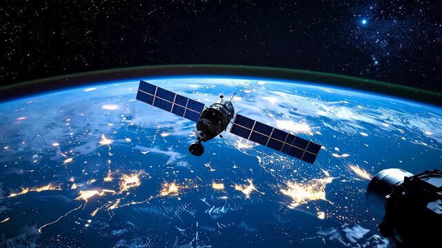 Satellite Orbiting Earth - A High-Definition View of Space Technology.