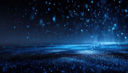 Sparkling blue particles fall over textured surface, evoking a dreamy, ethereal space