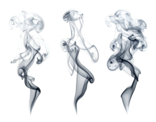 Three wisps of translucent gray smoke swirling upwards