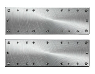 Two brushed metal plates, each secured by evenly spaced rivets