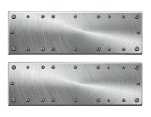 Two brushed metal plates, each secured by evenly spaced rivets