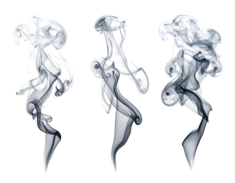 Three wisps of translucent gray smoke swirling upwards