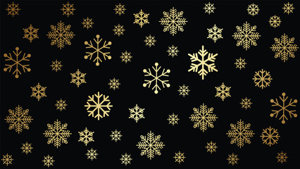 Seamless, elegant winter background featuring various sizes of golden snowflakes scattered across a deep black background. Luxurious vector pattern ideal for high-end Christmas, New Year, holiday prom © bibin