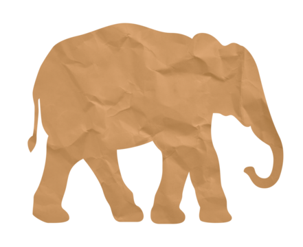 Brown crumpled paper elephant silhouette icon