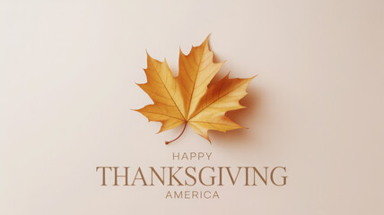 Thanksgiving greeting card with a golden maple leaf elegant fall holiday design for festive celebrations isolated on a beige background