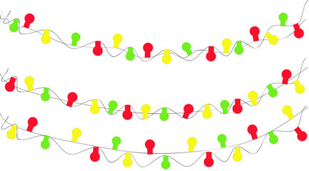 Painting, shine,  glowing, and illuminated glow create a festive border. PNG festive light with gold garland ribbon, glowing string, colourful lamp, LED border decoration, and holiday card background.