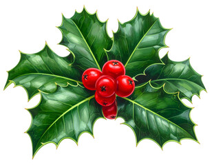 Vibrant green holly leaves adorned with bright red berries