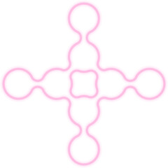 Large cross-shaped composition of gradient neon circles connected in equal linear extensions.