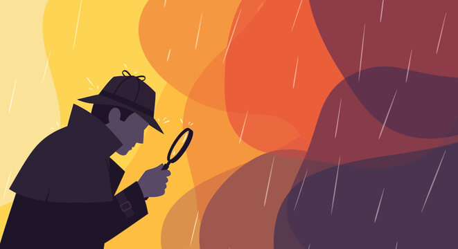 Detective in the Rain An Illustration of Mystery, Investigation, and Rainy Day Intrigue