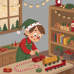 🧝 Cute Christmas Elf Working in Santa's Workshop Making Toys and Gifts 🎁